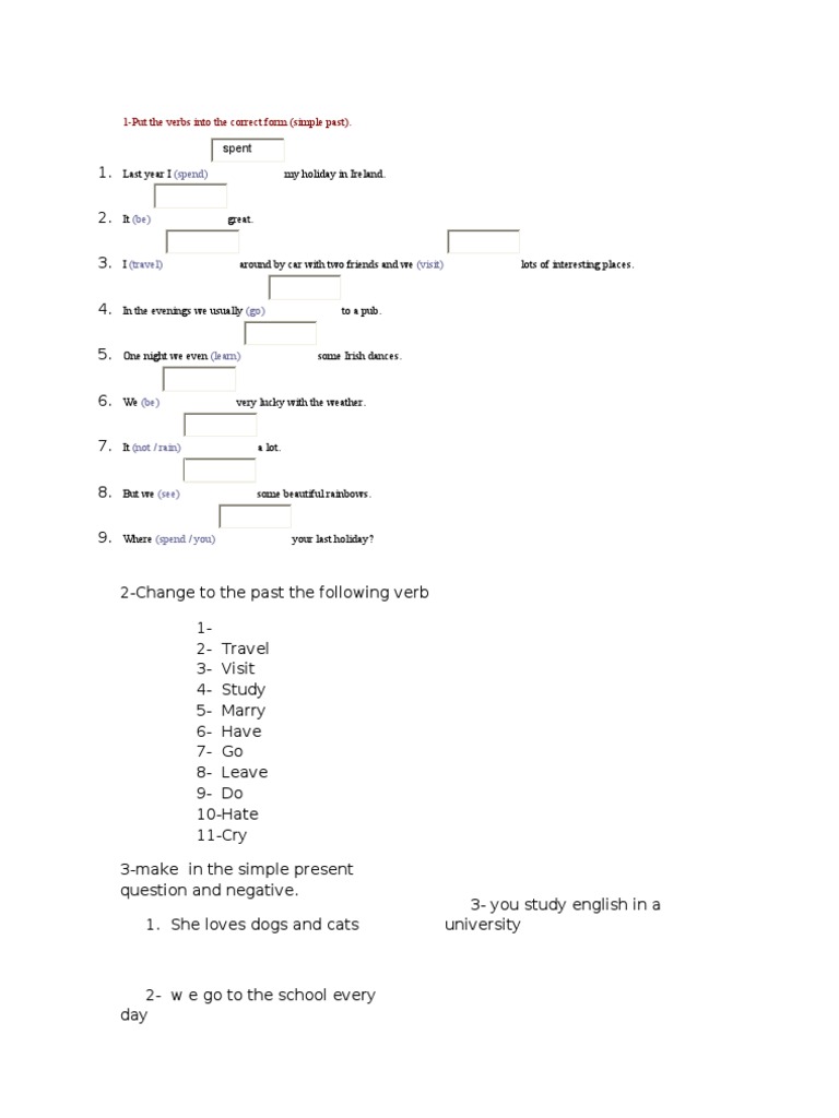 Past Tense Forms of 