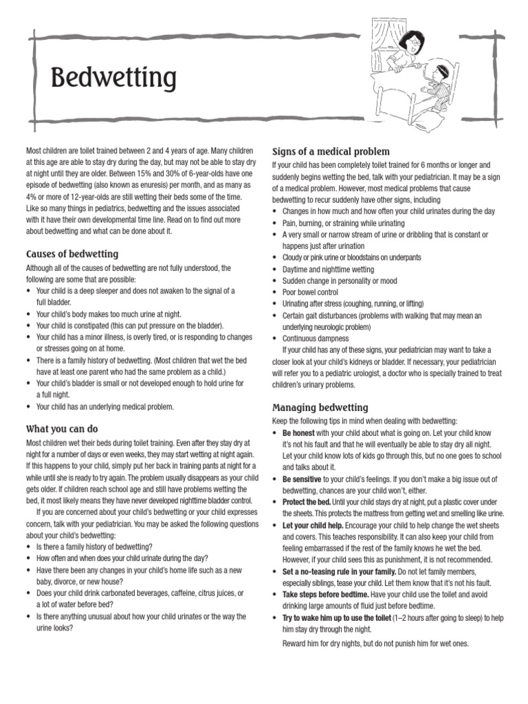 Bedwetting Signs of A Medical Problem PDF Nocturnal Enuresis