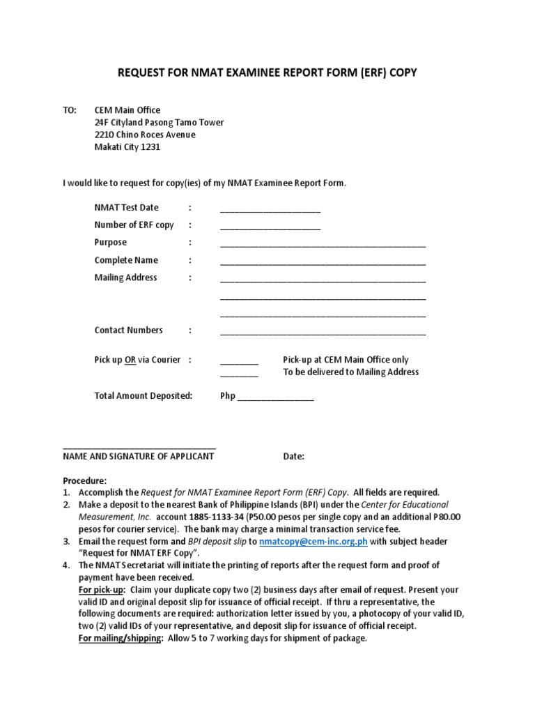 NMAT Examinee Report Form Request | PDF