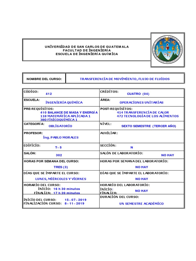IQ2 N, Segundo Semestre de 2019 PDF | PDF | Fricción | Ingeniería Química