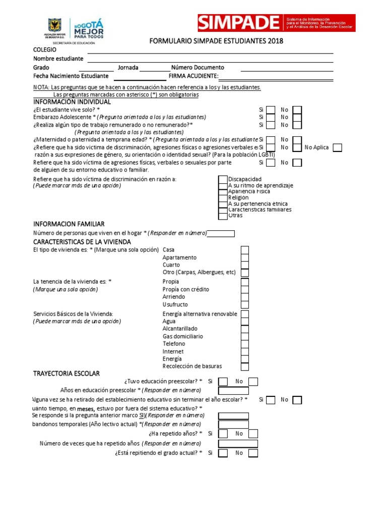 Formulario de Información Estudiantil | PDF | Educación de la primera ...