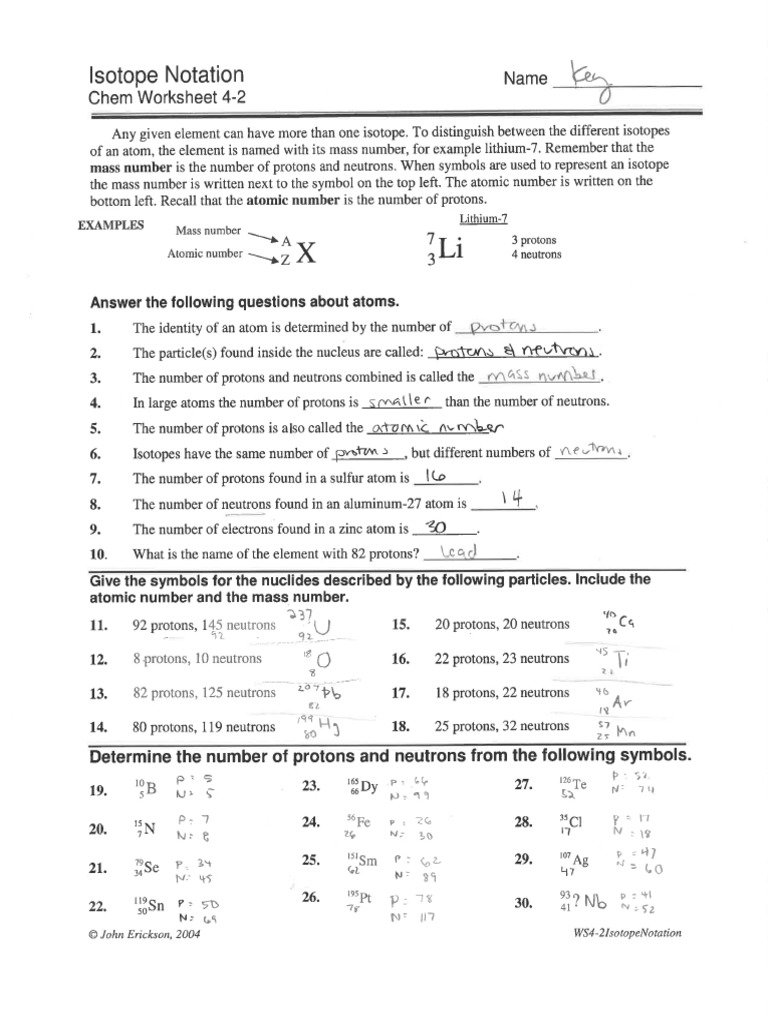 Isotope Notation KEY PDF Pertaining To Atoms And Isotopes Worksheet Answers