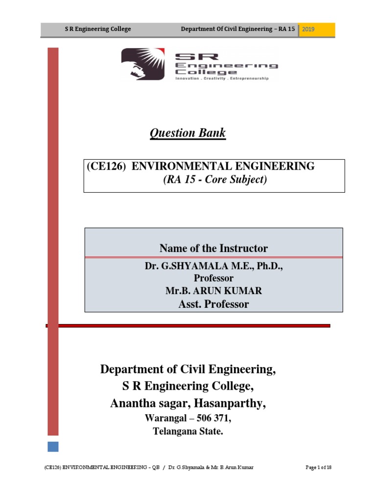 Environmental Engineering Question Bank | PDF | Sewage Treatment ...