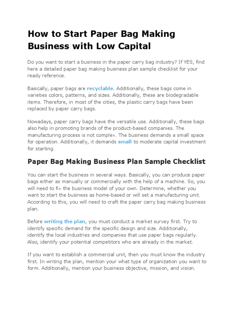 Starting a Paper Bag Business Guide | PDF | Paper | Retail