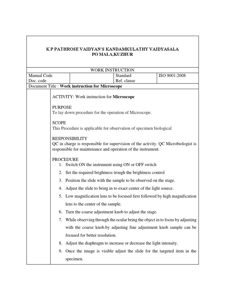 Microscope SOP PDF