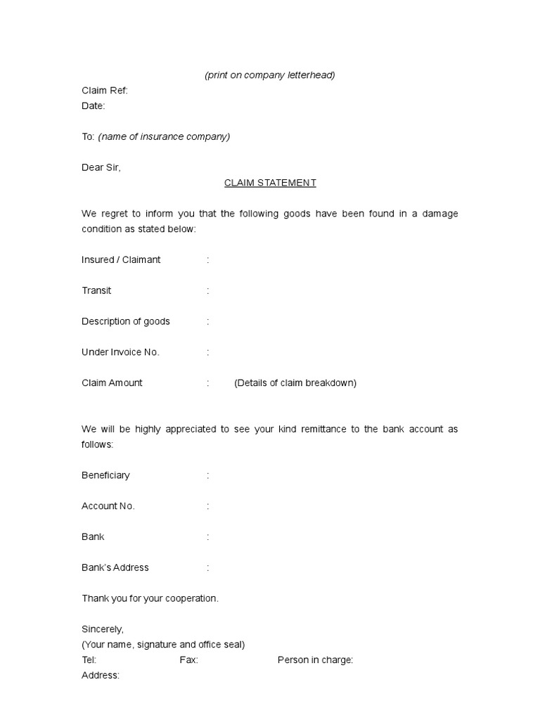 Format Claim Statement | PDF