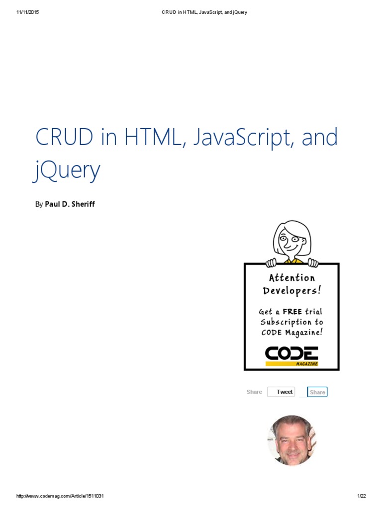 CRUD in HTML, Javascript and Jquery | PDF | J Query | Html Element