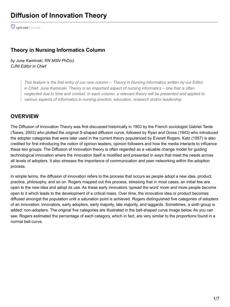 Applying the Diffusion of Innovation Theory to Nursing Informatics: An ...
