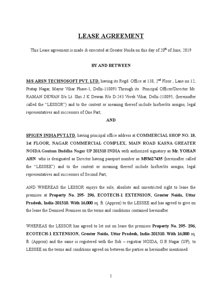 Agreement Format | PDF | Landlord | Lease