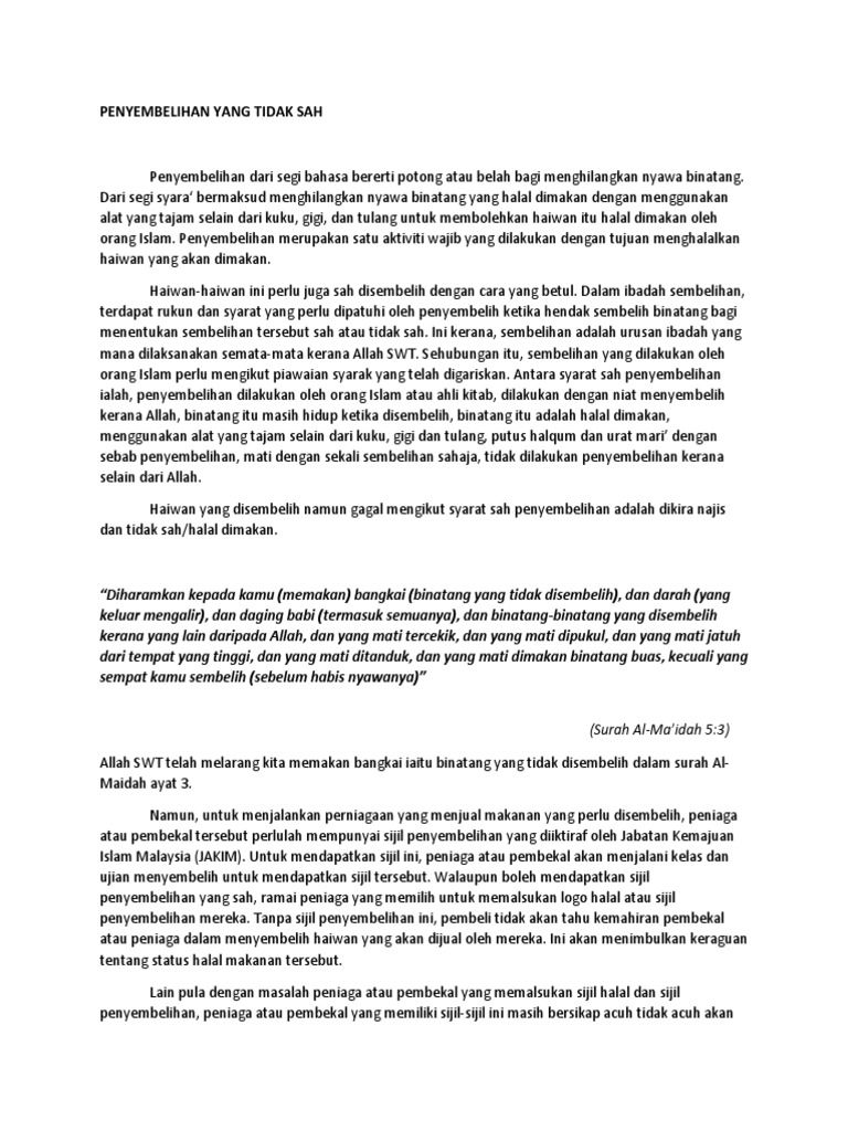 Penyembelihan Yang Tidak Sah Pdf