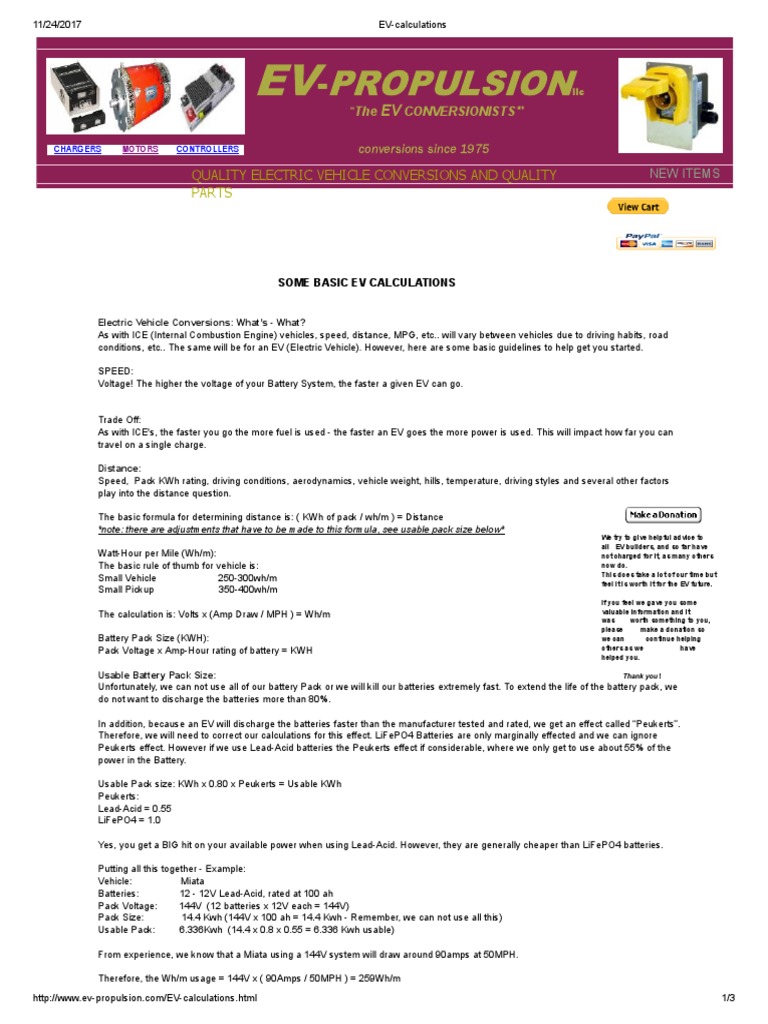 Electric Vehicle Calculations PDF Electric Vehicle Volt