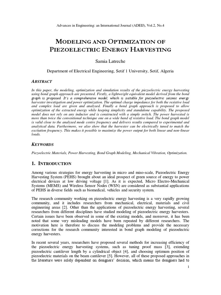 Modeling and Optimization of Piezoelectric Energy Harvesting | PDF ...