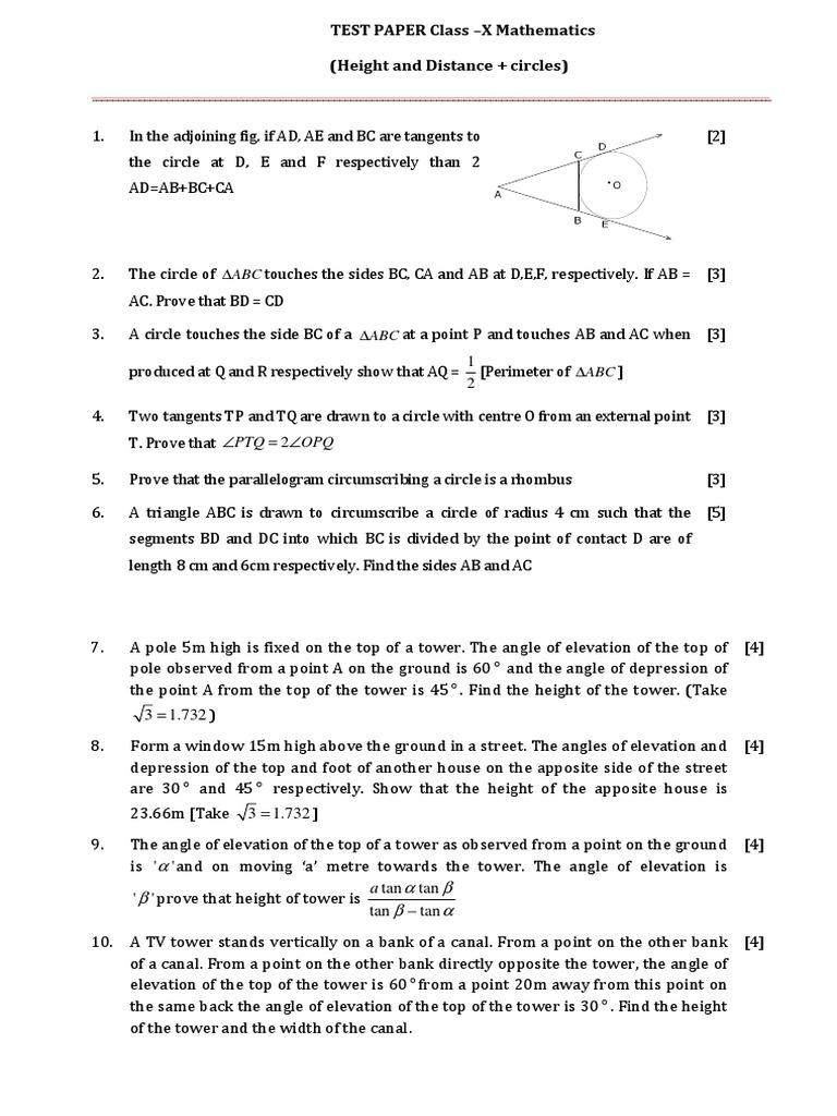 Test Paper Circle and Application of Trigo | PDF | Circle | Triangle