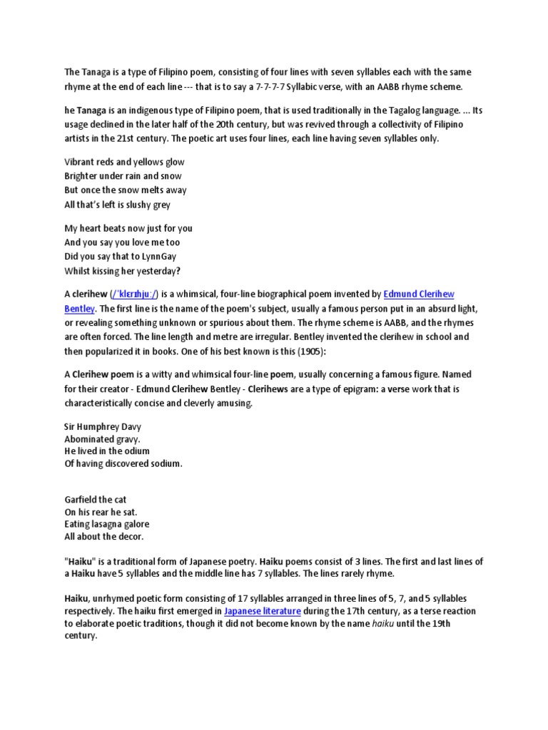5 Poems Pdf Limerick Poetry Poetic Rhythm