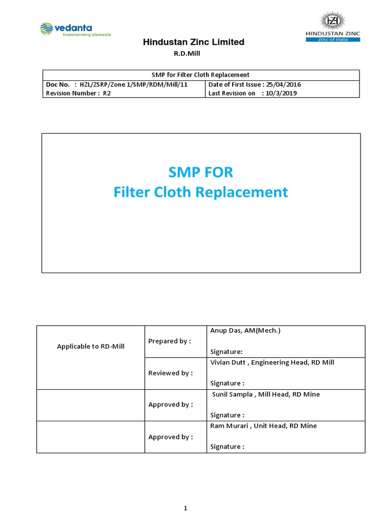 Filter Cloth Replacement Procedure | PDF | Manufactured Goods | Nature