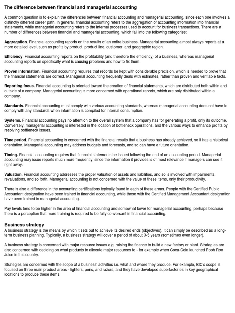 Financial vs. Managerial Accounting Differences | PDF | Management ...