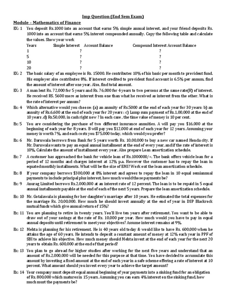 Mathematics of Finance IMP | PDF | Interest | Determinant