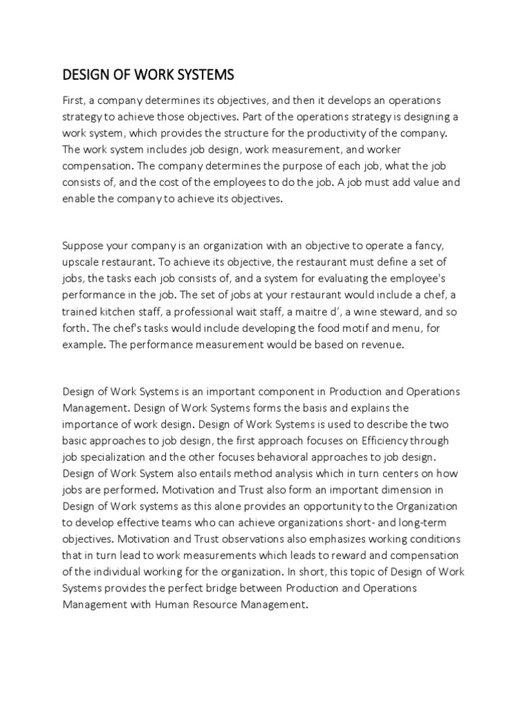 Work System Design and Job Strategies | PDF | Employment | Motivation