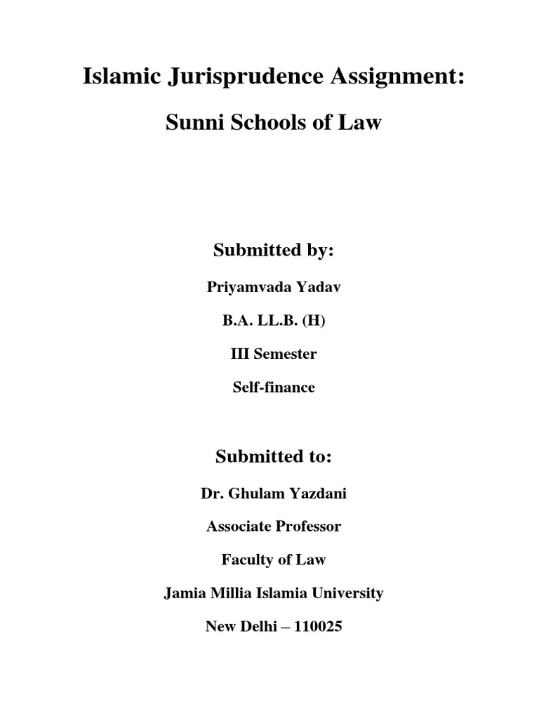 Islamic Jurisprudence Assignment Sunni Schools Of Law Pdf Sunni