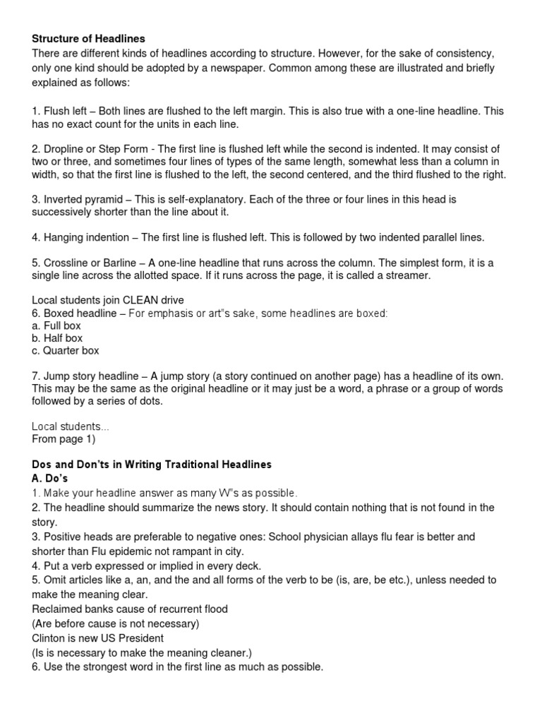 Headline Writing | PDF | Punctuation | Letter Case