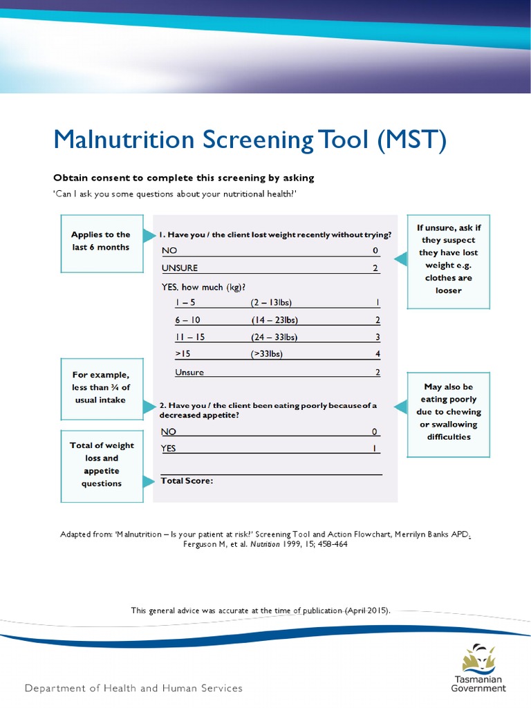 MST Malnutrition Screening Guidelines | PDF | Weight Loss | Malnutrition