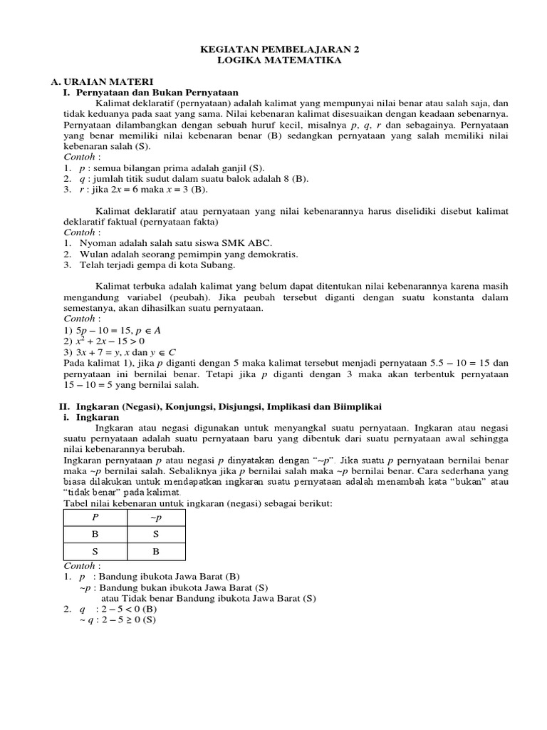 Konsep Dasar Logika Matematika | PDF