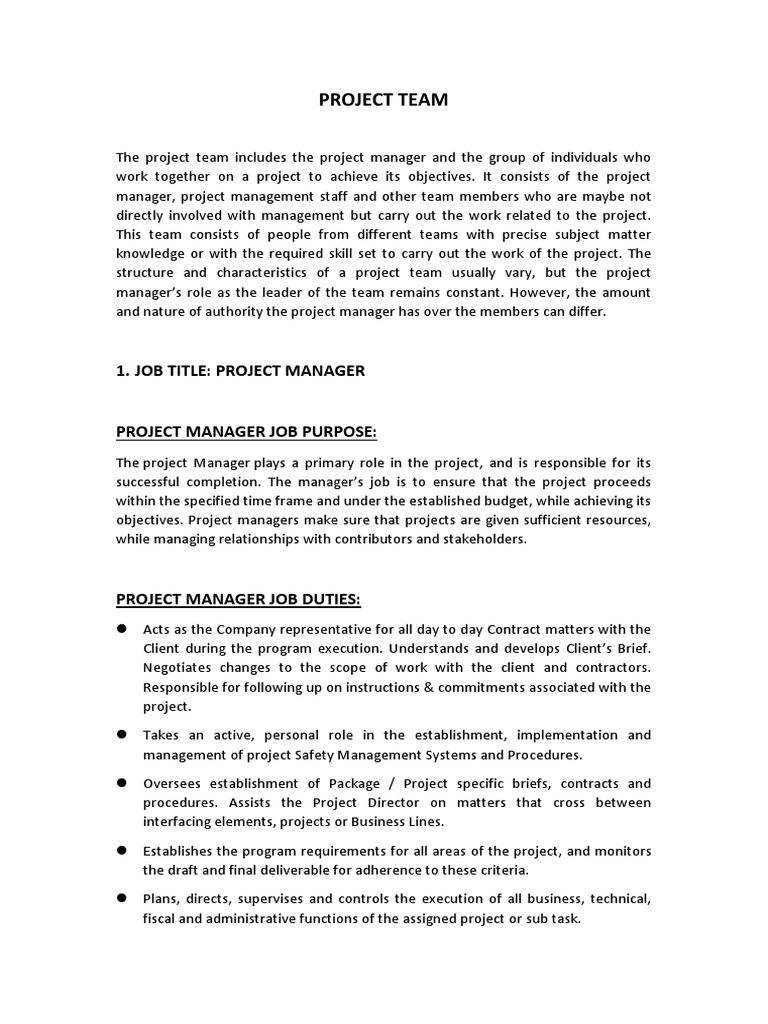 Project Team Roles and Responsibilities | PDF | Project Manager ...