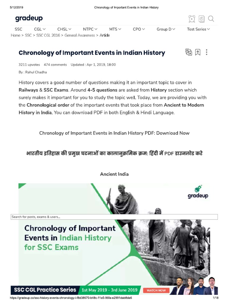 Chronology of Important Events in Indian History PDF