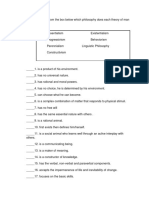 DIRECTIONS: Choose From The Box Below Which Philosophy Does Each Theory of Man