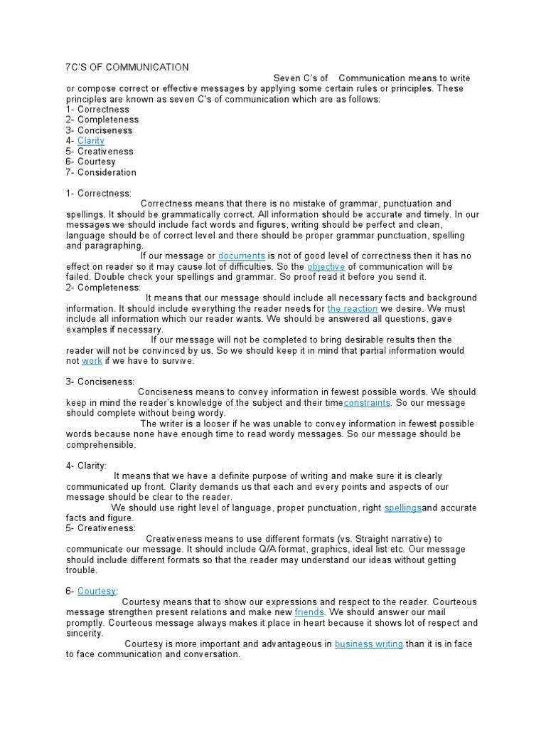 Understanding the 7 C's of Communication | PDF | Communication | Grammar