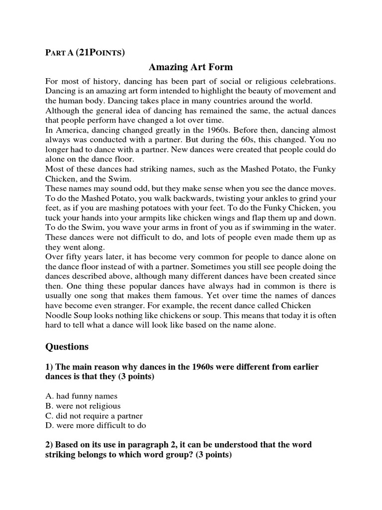 Test de Posit Anglais | PDF | Dances