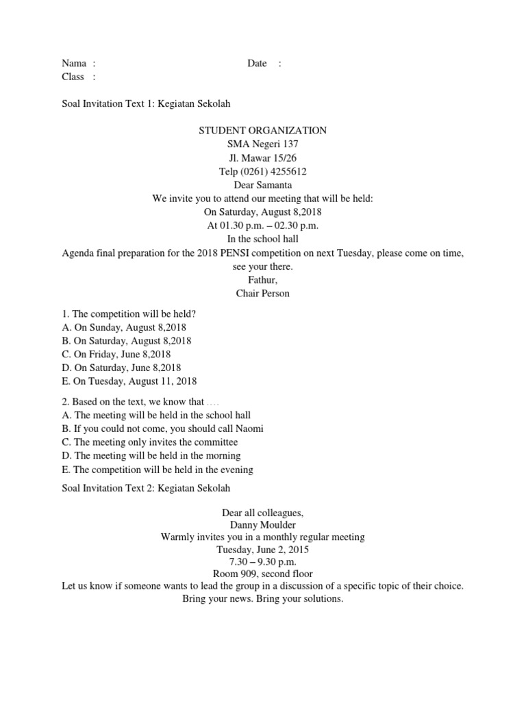 Soal Invitation Kelas Xi Ipa Ips