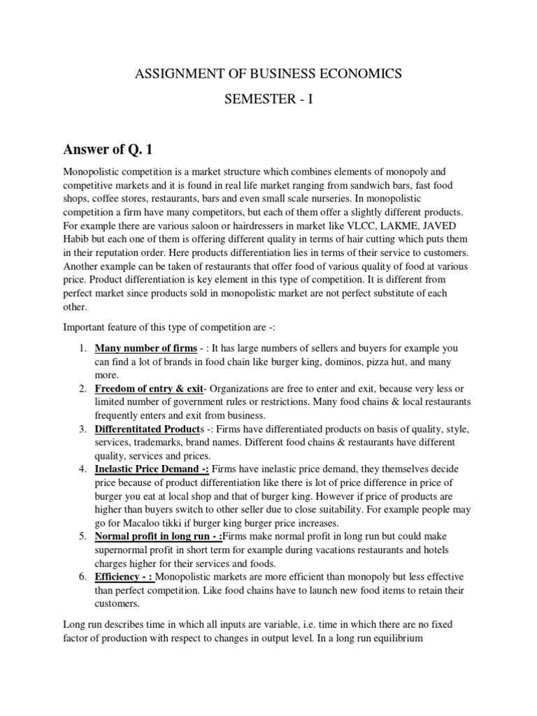 Assignment Business Economics | PDF | Monopoly | Perfect Competition