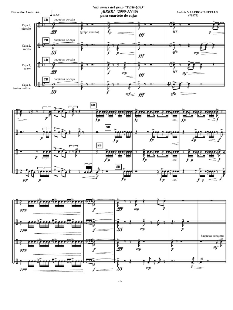 Para Cuarteto de Cajas | PDF | Percussion Instruments | Drumming