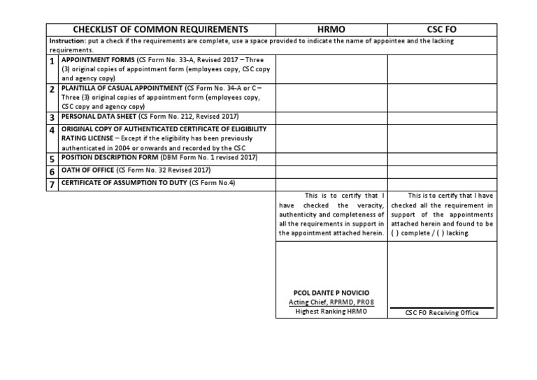 HR Appointment Requirements Checklist | PDF