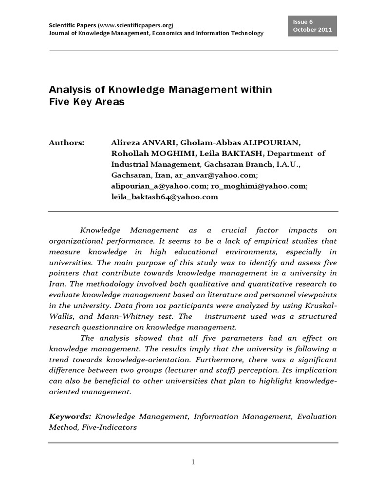 Knowledge Management in Universities: Analysis | PDF | Statistical ...