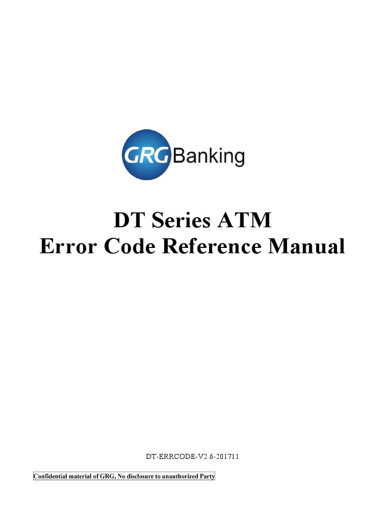 Dt Series Atm Error Code Reference Manual v2.6 Automated Teller Machine Formal Verification