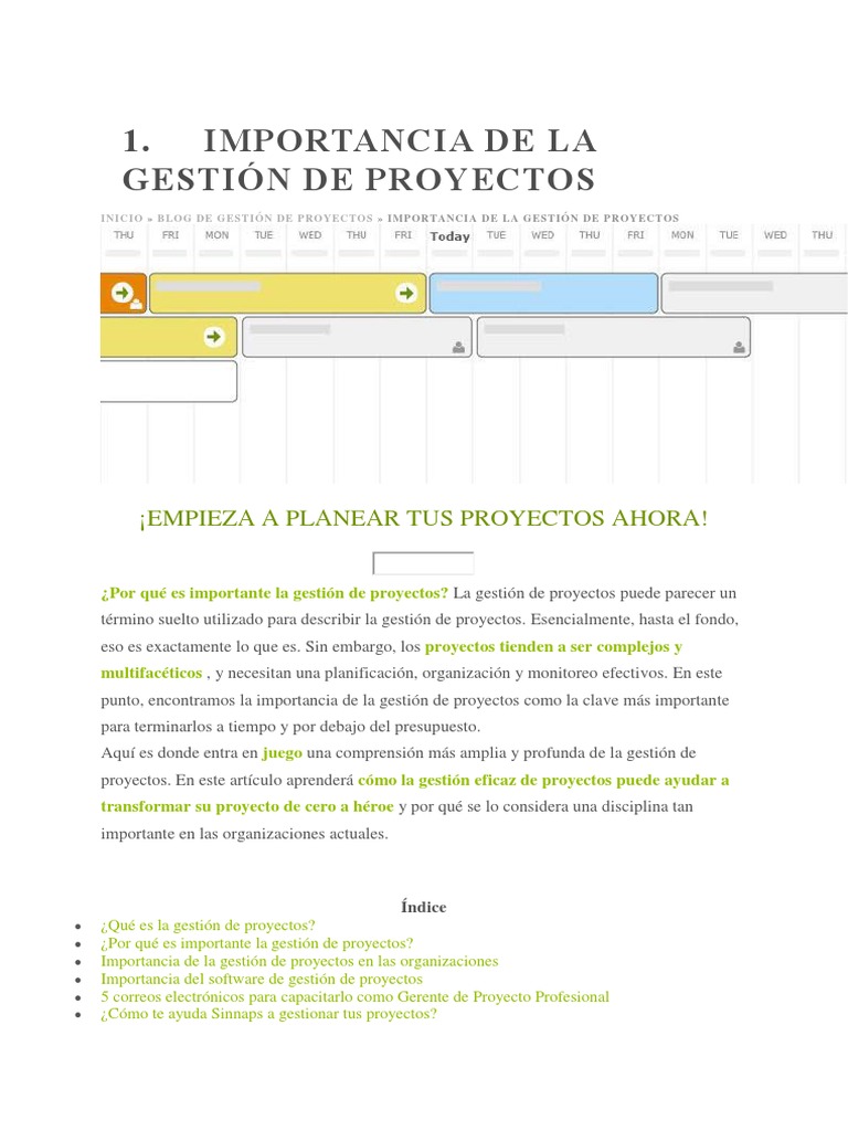 Importancia de la Gestión de Proyectos | PDF | Gestión de proyectos ...