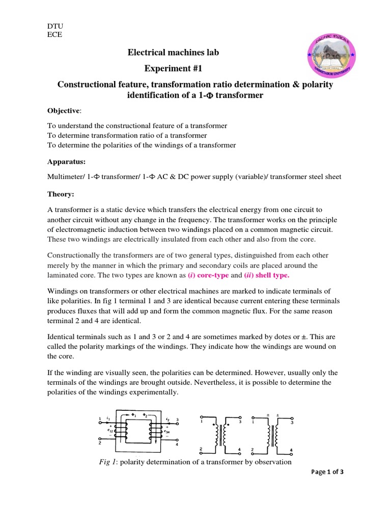 Electrical Machines Lab Experiment 1 Constructional Feature