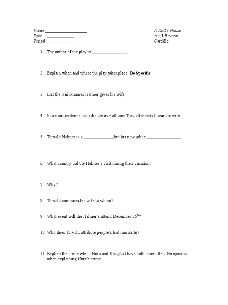 A Doll House Act 1 Review PDF