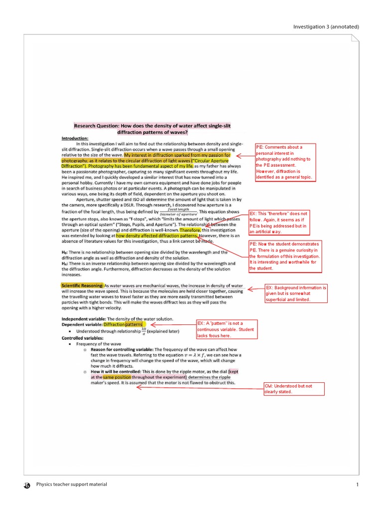 Annotated Physics Investigation Feedback | PDF | Solution | Uncertainty