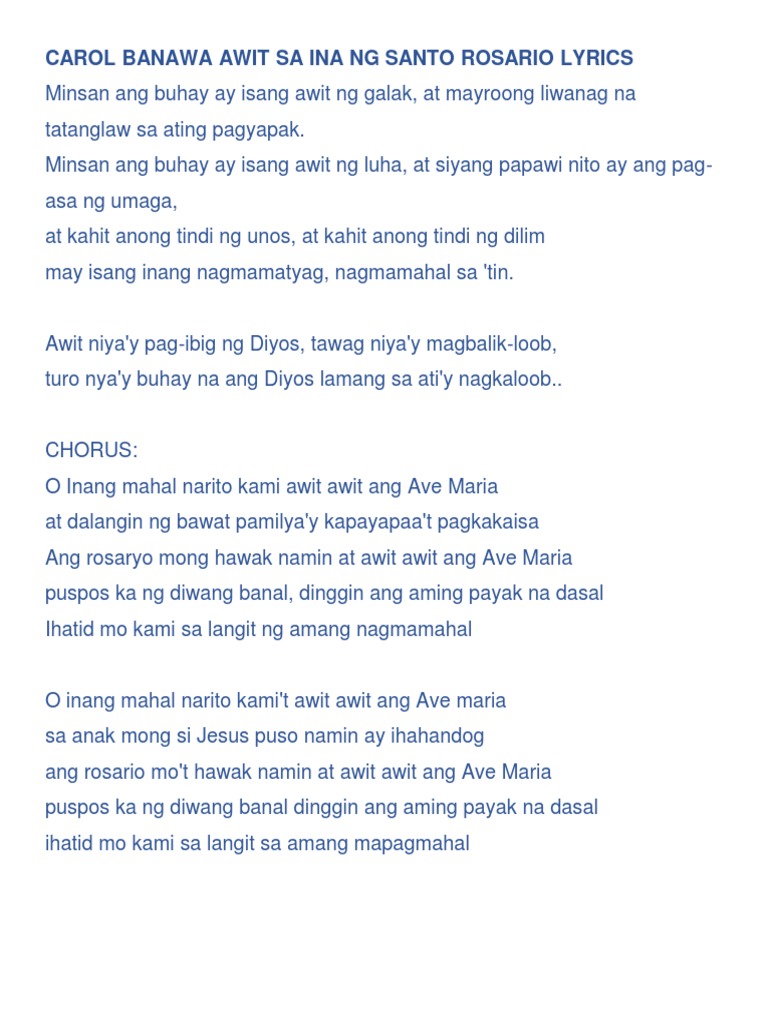 Awit Sa Inang Santo Rosaryo Lyrics