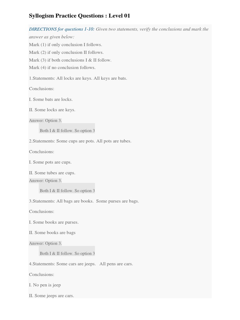 Syllogism Practice Questions & Answers | PDF | Teaching Mathematics ...