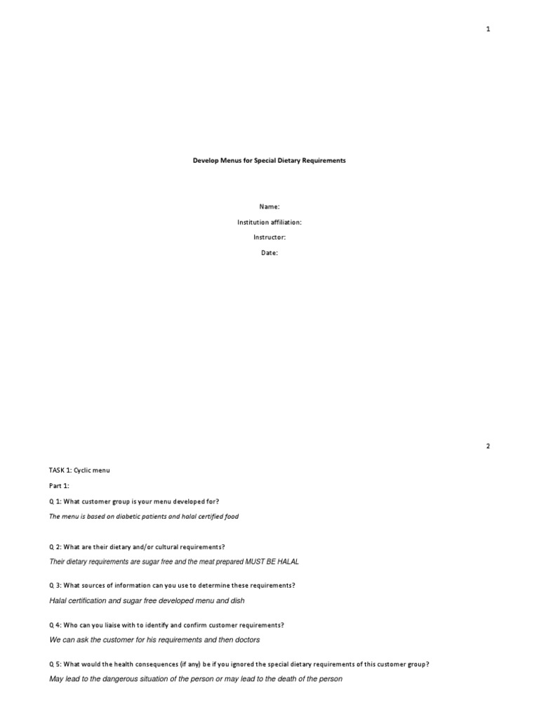 Diabetic & Halal Menu Development Guide | PDF | Salad | Cooking
