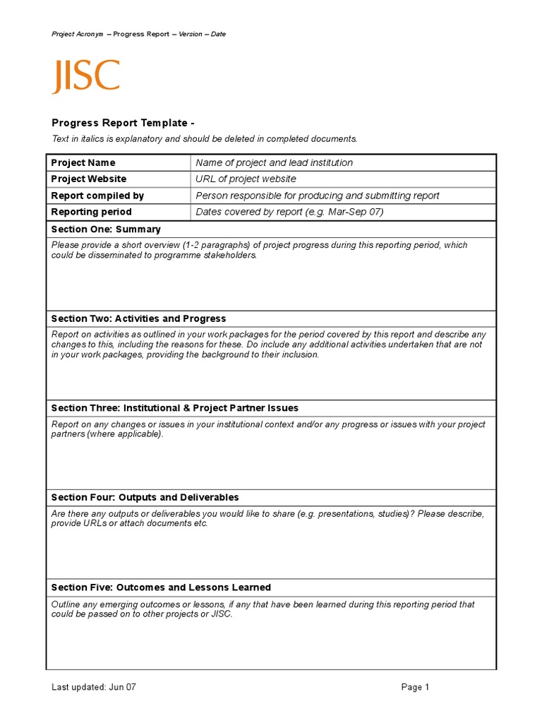 Project Progress Report Template | PDF | Budget | Business