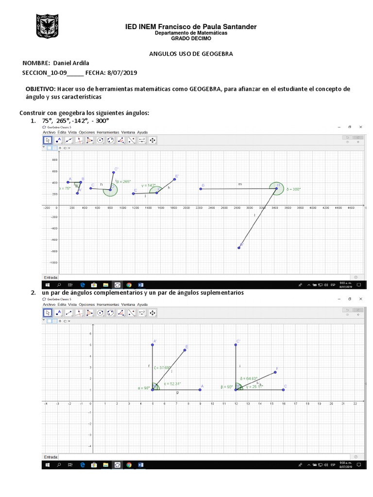 Construcción de Ángulos con GeoGebra | PDF