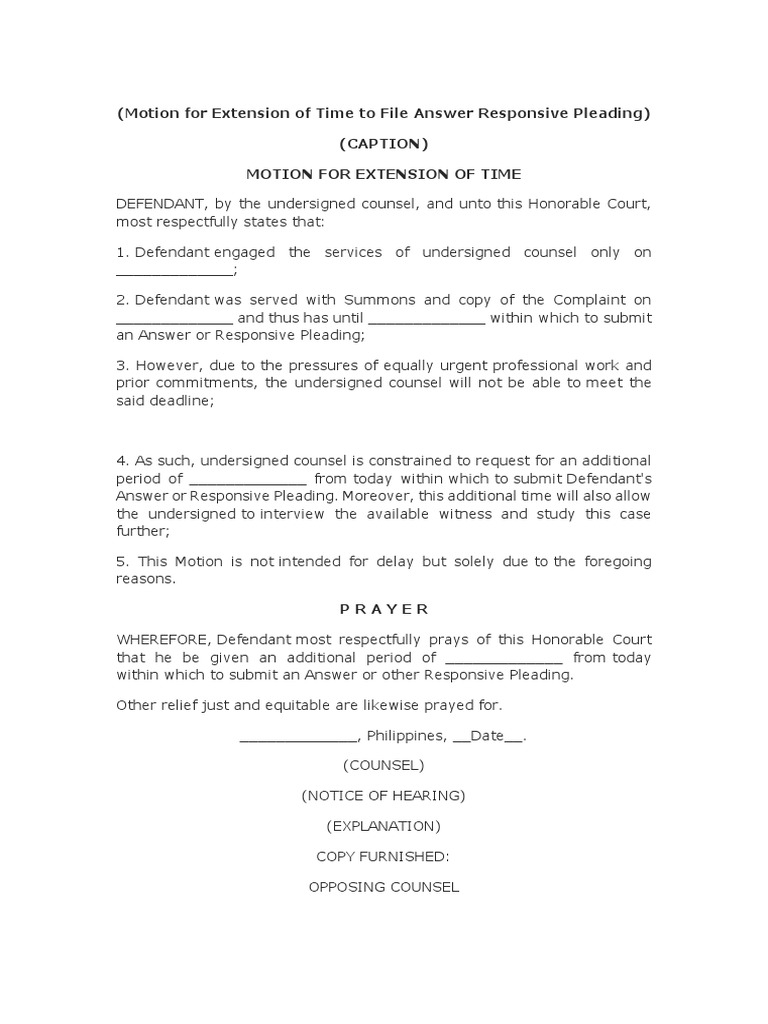 Motion for Extension to File Pleading | PDF | Lawsuit | Government ...