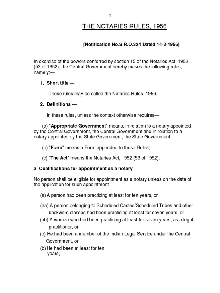 The Notaries Rules, 1956 Establishing the Requirements and Process for