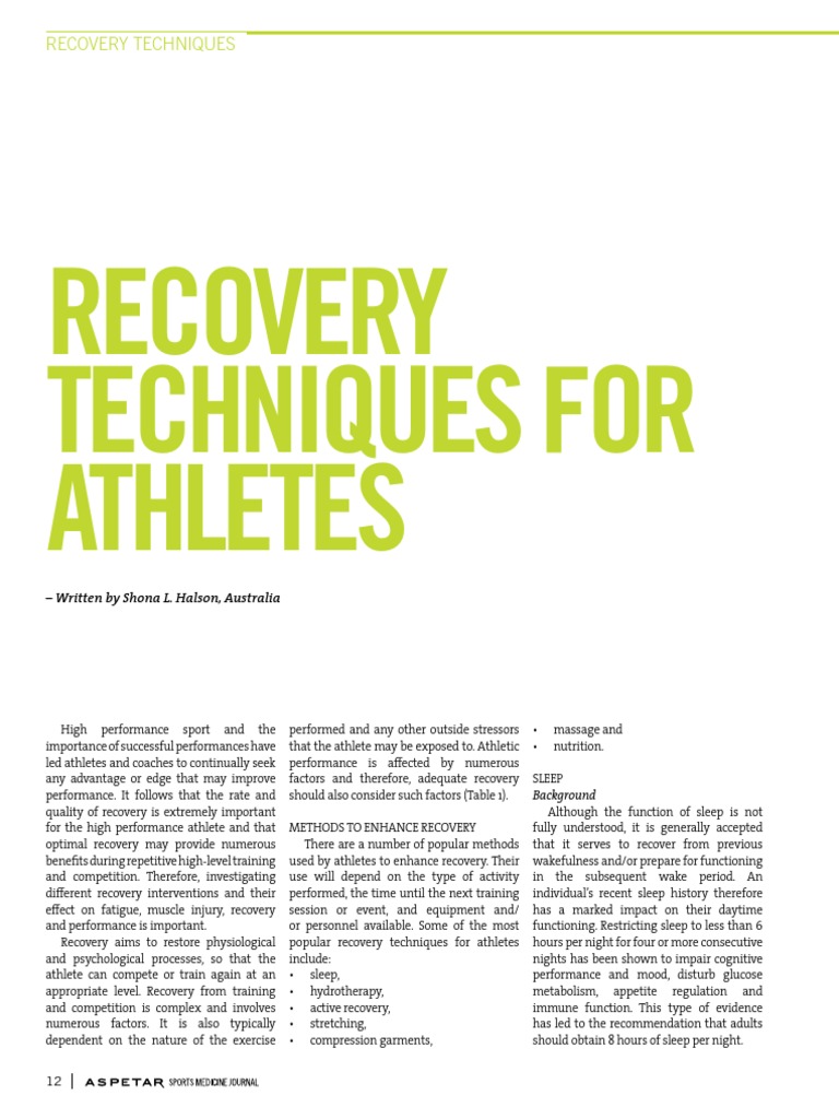 Recovery Techniques For Athletes PDF Sleep Sleep Deprivation