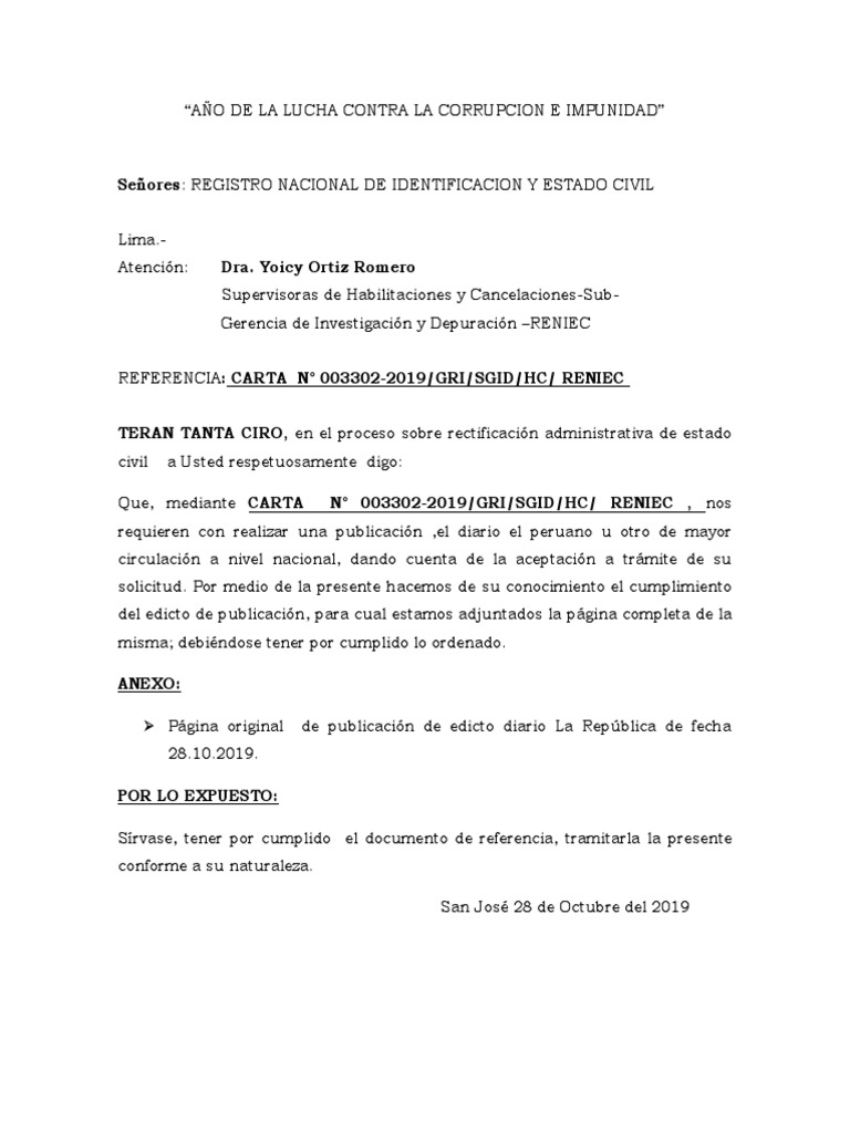 Carta A Reniec | PDF